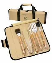 5 Piece BBQ Set (Bamboo) in Roll-Up Case