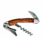 Straight Stainless Steel Corkscrew w/Brown Wood Inset