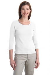 Ladies Modern Stretch Cotton 3/4-Sleeve Scoop Neck Shirt
