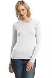 Ladies Modern Stretch Cotton Long Sleeve Scoop Neck Shirt