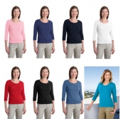Ladies Modern Stretch Cotton 3/4-Sleeve Scoop Neck Shirt