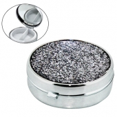 Round Metal Pill Box With Mirror & Glittery Cover Product