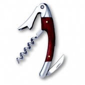 Curved Stainless Steel Corkscrew w/Burgundy Wood Inset