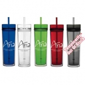16 Oz Tube Tumbler With Straw
