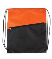 Two-Tone Poly Drawstring Backpack with Zipper Front Pocket