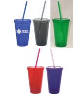 16 Oz. Double Wall Tumbler W/snap On Lid & Straw