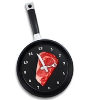 Frying Pan Clock With Steak Graphic