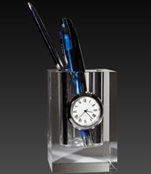 Crystal Pen Holder With Clock