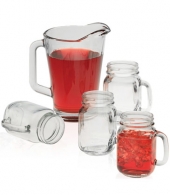 Pitcher and Handled Jar Glass Set - Deep Etched