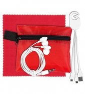 Mobile Tech Charging Cables and Earbud Kit in Zipper Pack Compone